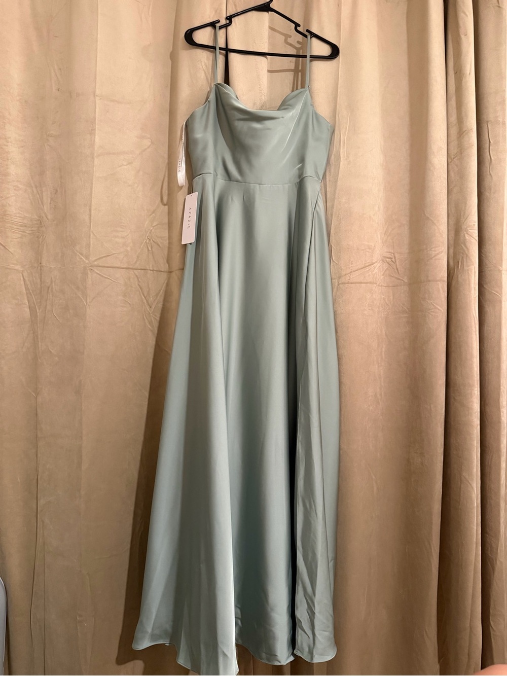 Azazie Sage Green Satin Cowl Neck Maxi Dress